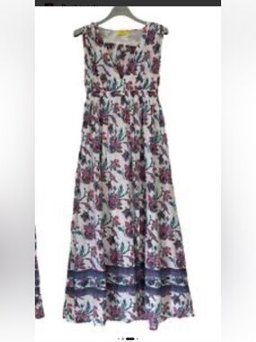 Roller Rabbit Floral Maxi Dress - White with Pink & Teal Accents